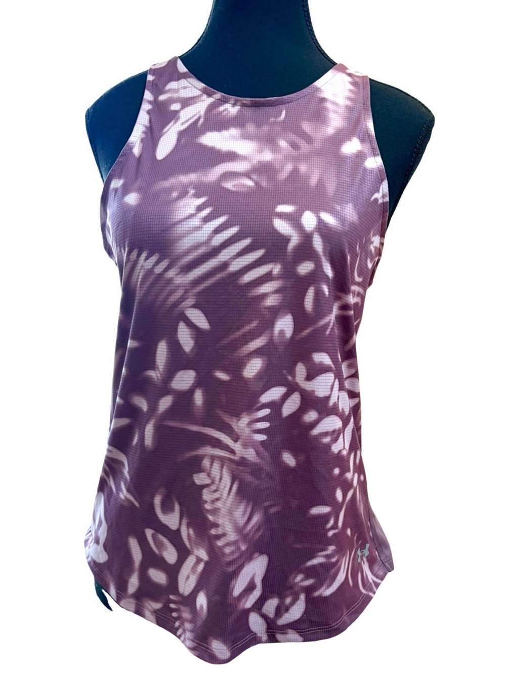 Under Armour Run Purple ad Mauve Botanical Print Split Back Tank Top Small
